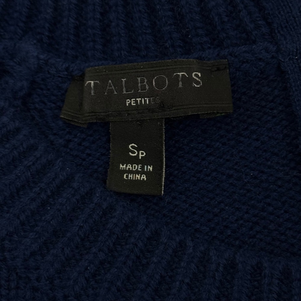 Talbots‎ Petites Navy Blue Embellished Fair Isle Lambswool Blend Sweater SP - Picture 7 of 8